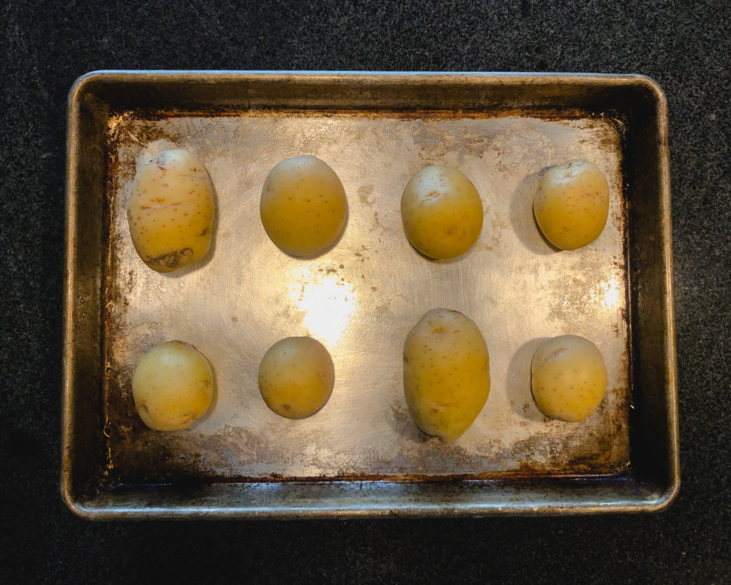 Potatoes on a baking sheet