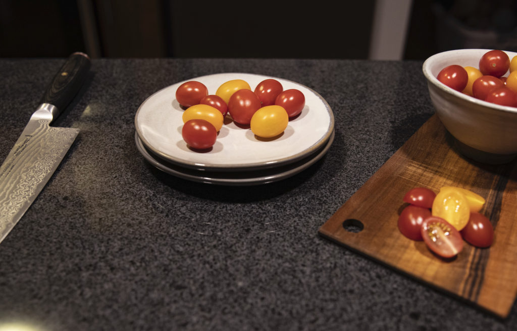 Chef's Knife and Cherry Tomatoes